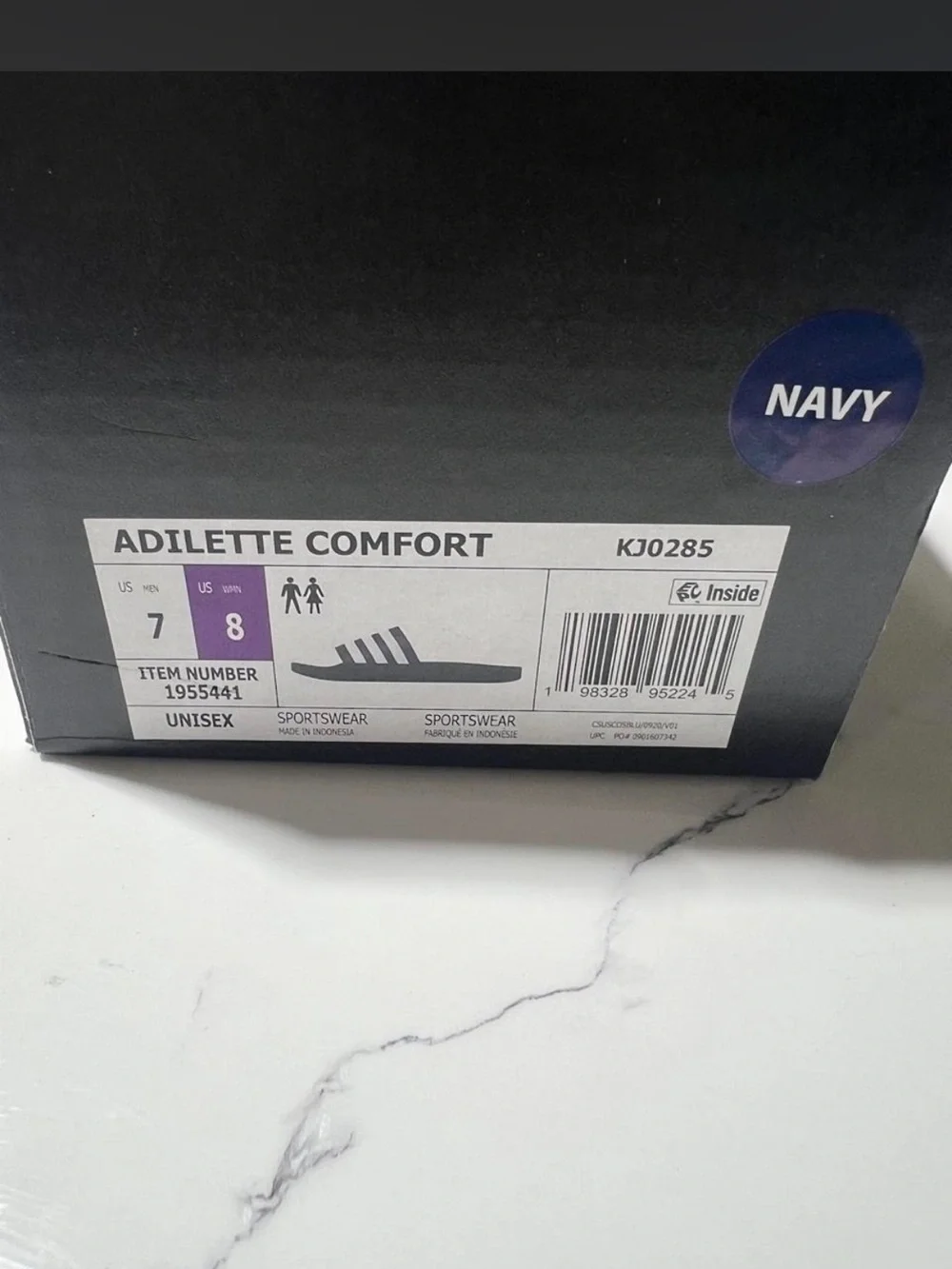 NIB Adidas Adilette Comfort Navy White Slides Unisex